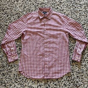 Banana Republic Slim Fit Button Down Long Sleeve Shirt—Medium, Dark Pink & White